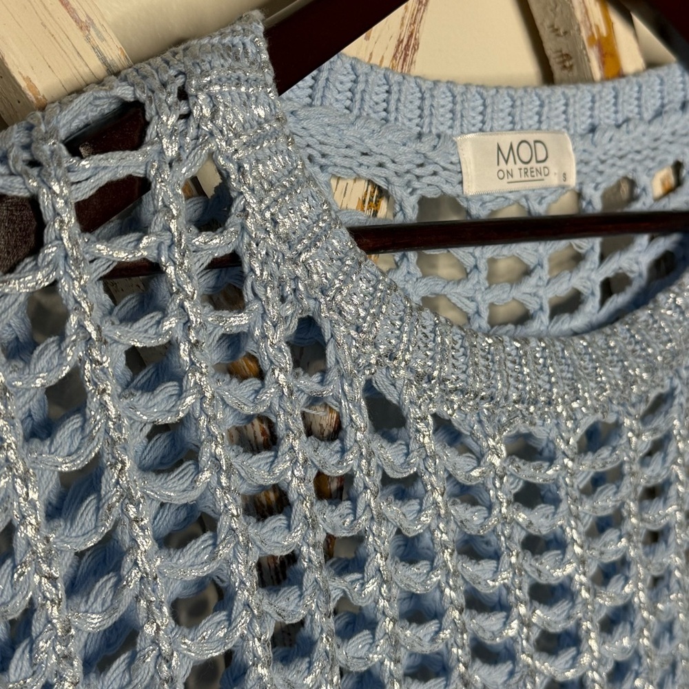 MOD Crochet Knit Metallic Sweater in Light Blue - Picture 3 of 10